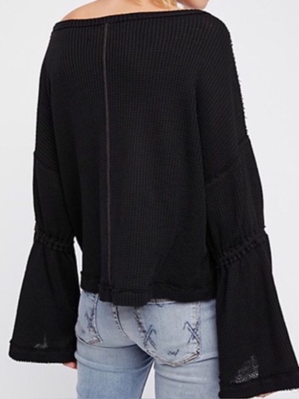 Free People We The Free Dahlia Bell Sleeve Waffle Oversized Boho Top Size Small